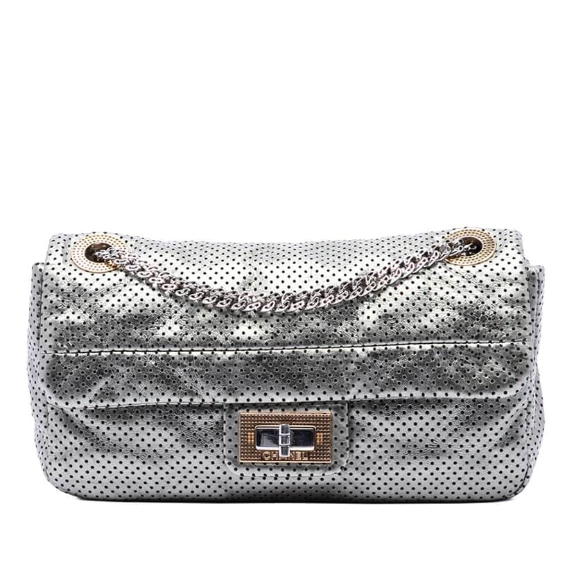 Chanel Medium Reissue Perforated Calfskin Drill Flap Silver Leather Very good condition - Front View