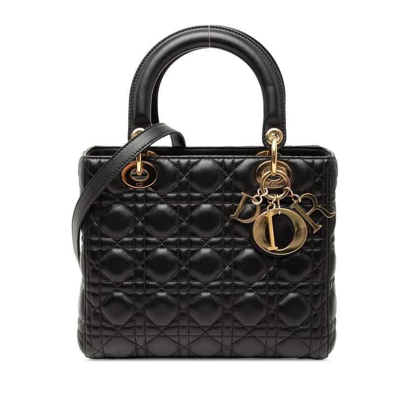 Dior Medium Lambskin Cannage Lady Dior Black Leather Very good condition - Front View