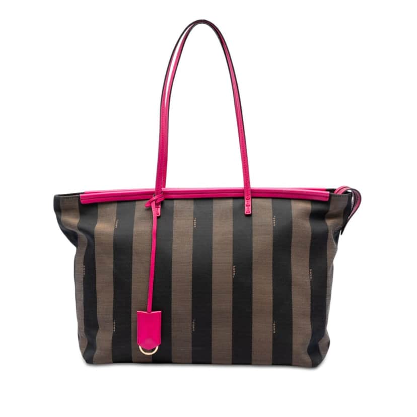 Fendi Medium Pequin Canvas Roll Tote Brown Very good condition - Front View