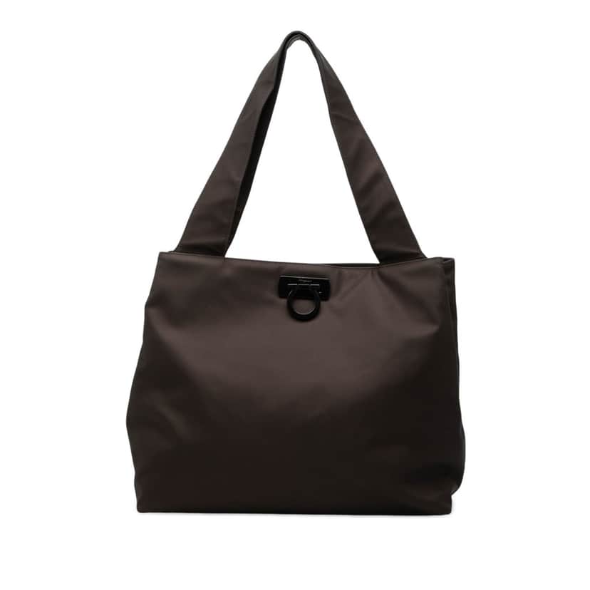 Ferragamo Nylon Gancini Tote Brown Very good condition - Front View