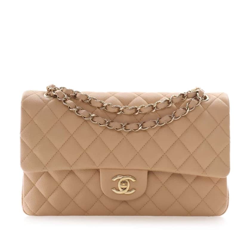 Chanel Medium Classic Caviar Double Flap Beige Leather Very good condition - Front View