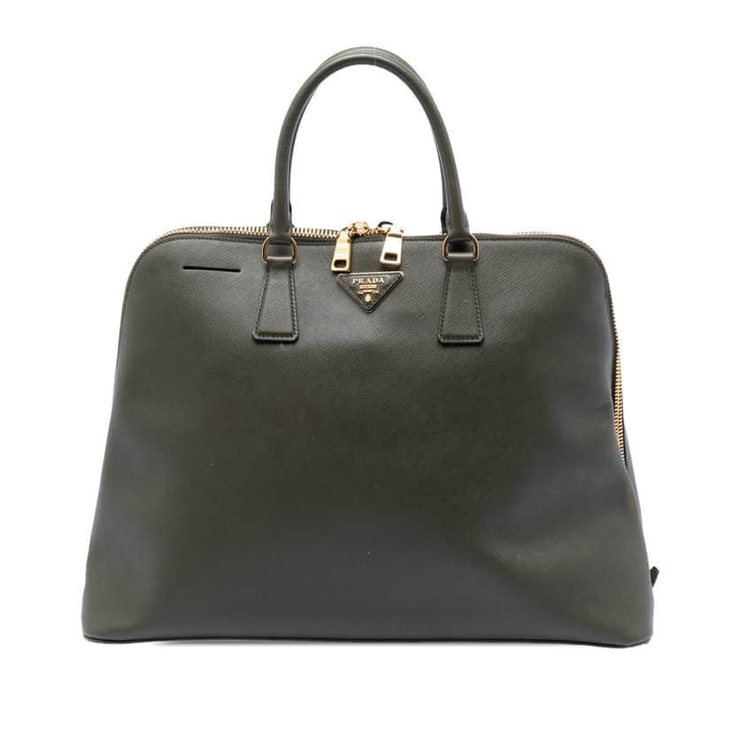Prada Extra Large Saffiano Lux Promenade Satchel Green Leather Very good condition - Front View