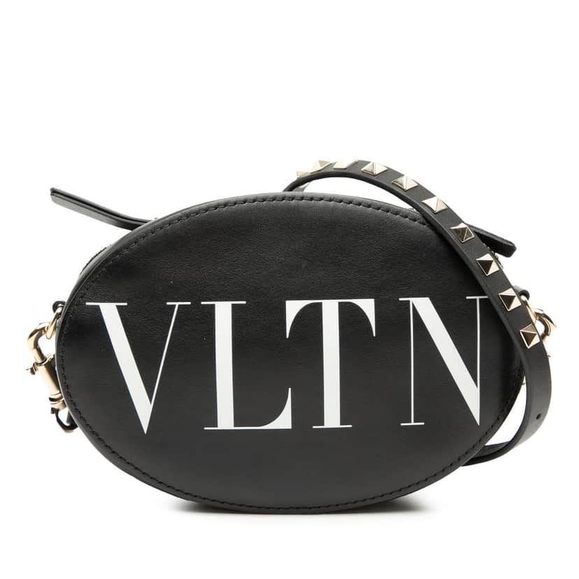 Valentino Calfskin Rockstud VLTN Oval Crossbody Black Leather Very good condition - Front View