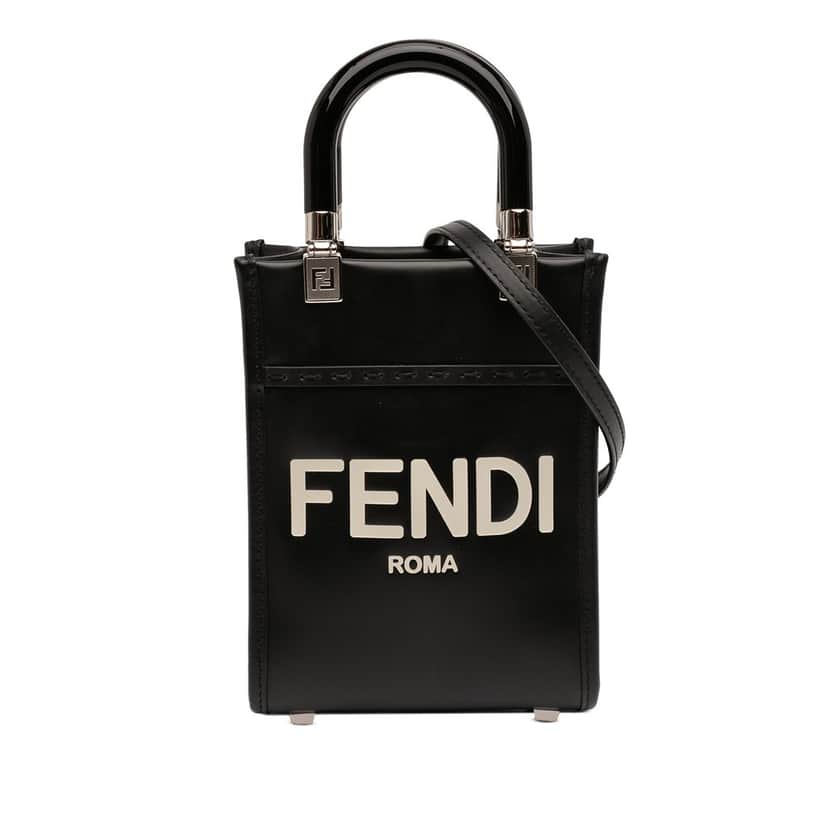 Fendi Mini Leather Sunshine Shopper Tote Black Leather Very good condition - Front View