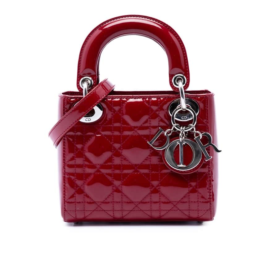 Dior Mini Patent Cannage Lady Dior Red Leather Very good condition - Front View