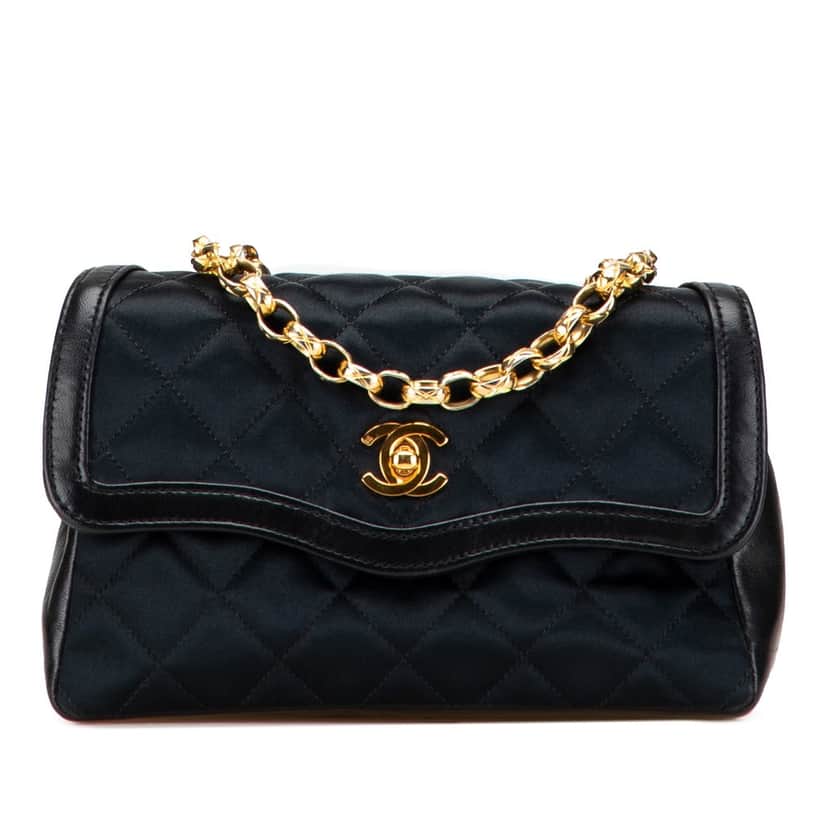 Chanel CC Quilted Satin Bijoux Chain Single Flap Black Very good condition - Front View