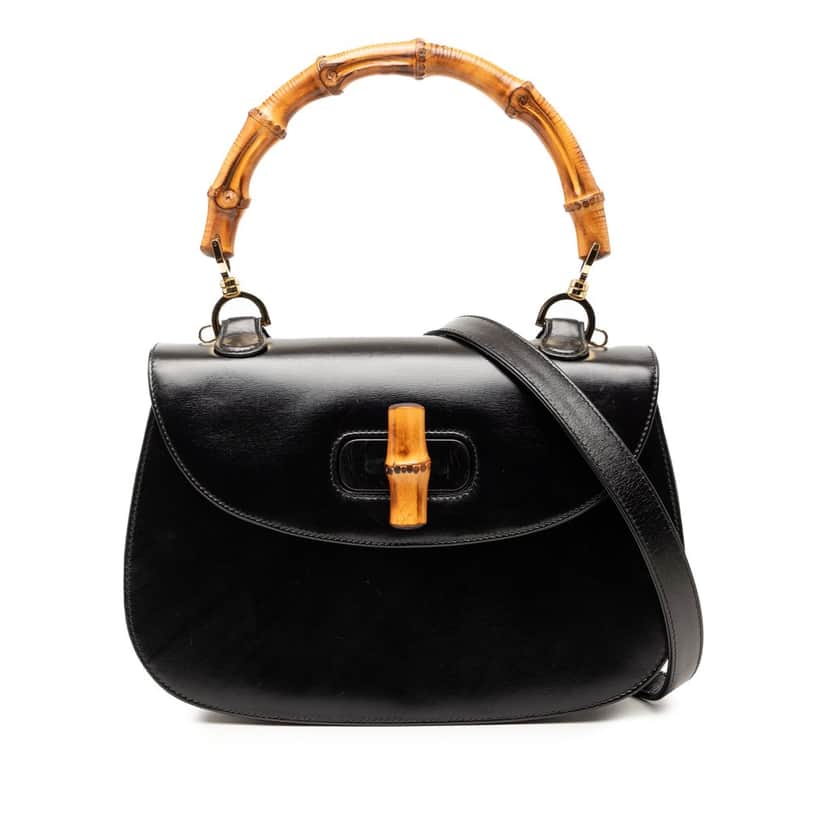 Gucci Calfskin Bamboo Night Black Leather Very good condition - Front View