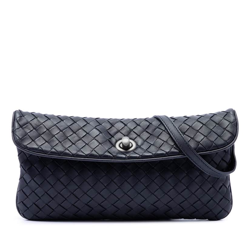 Bottega Veneta Mini Nappa Intrecciato Turn Lock Crossbody Black Leather Very good condition - Front View