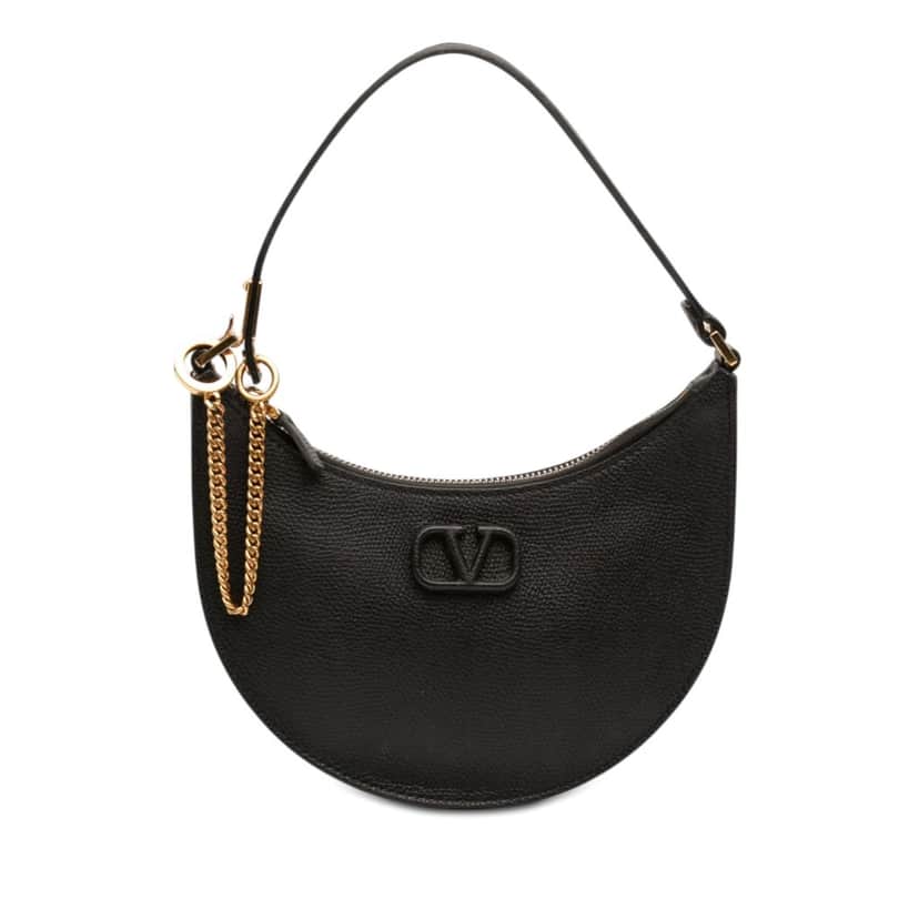 Valentino Mini Grainy Calfskin VLogo Hobo Black Leather Very good condition - Front View