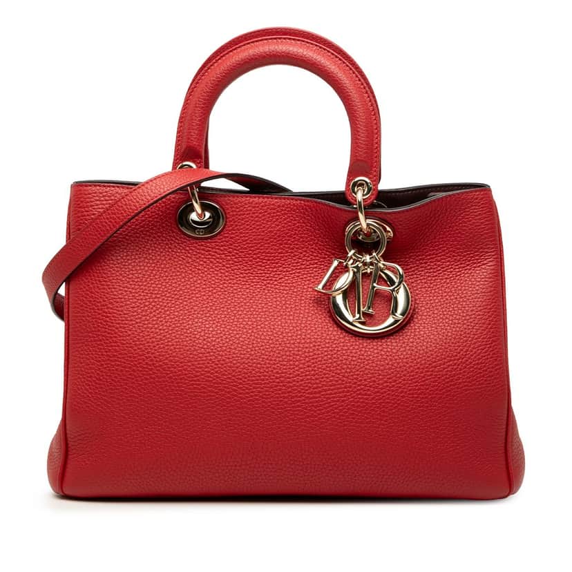 Dior Medium Pebbled Calfskin Diorissimo Satchel Red Leather Very good condition - Front View