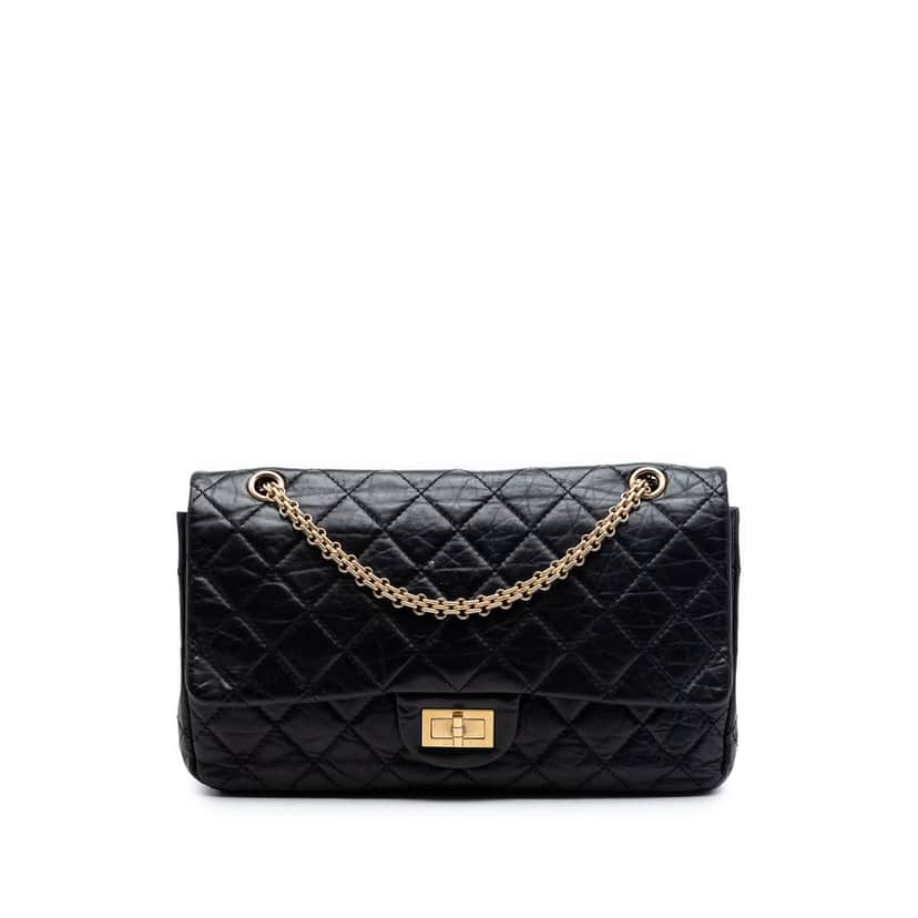 Chanel Quilted Aged Calfskin Reissue 2.55 Double Flap 227 Black Leather Very good condition - Front View