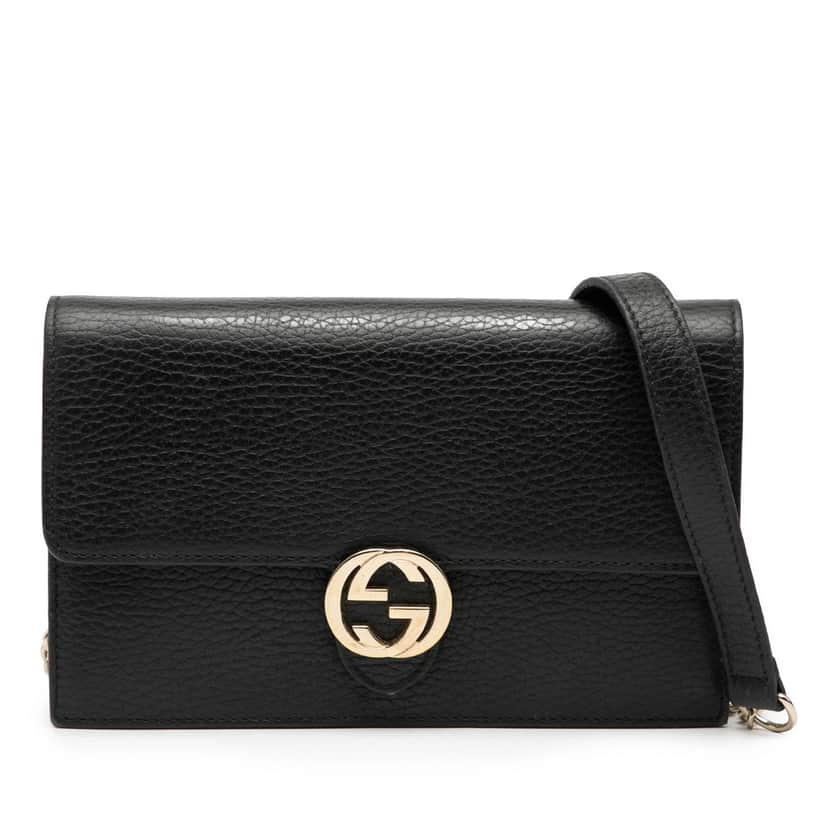 Gucci Leather Interlocking G Dollar Wallet on Chain Black Leather Very good condition - Front View