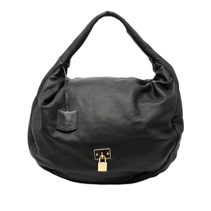 LOEWE Leather Padlock Calle Hobo Black Leather Very good condition - Front View