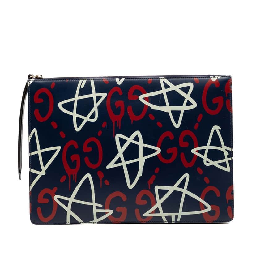 Gucci Calfskin Gucci Ghost Clutch Blue Leather Very good condition - Front View