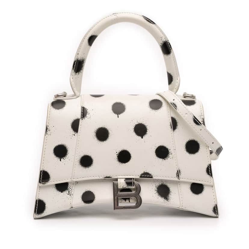 Balenciaga Small Smooth Calfskin Sprayed Polka Dot Hourglass Satchel White Leather Very good condition - Front View