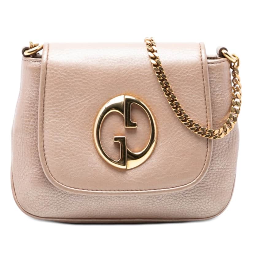 Gucci Small Metallic Pebbled Calfskin 1973 Chain Crossbody Brown Leather Very good condition - Front View