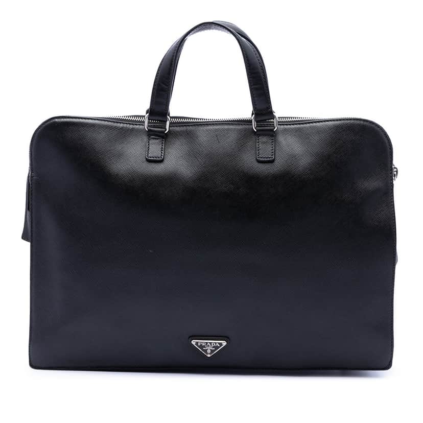 Prada Saffiano Business Bag Black Leather Very good condition - Front View