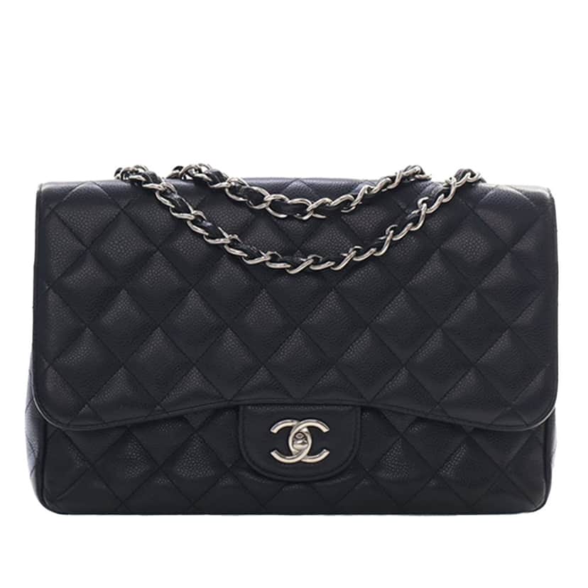Chanel Jumbo Classic Caviar Single Flap Black Leather Very good condition - Front View