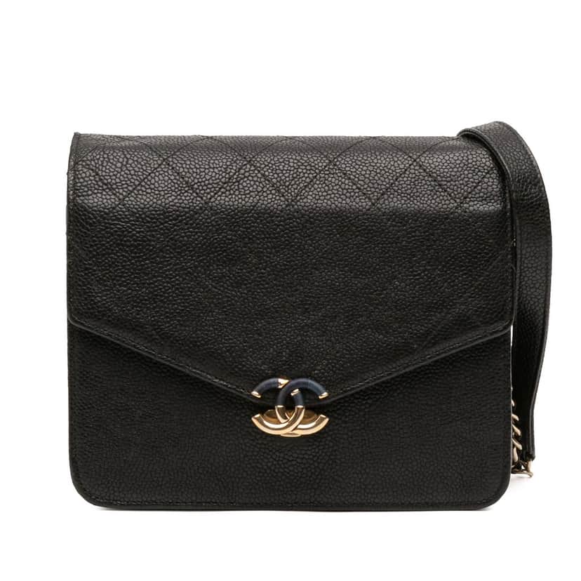 Chanel Paris Cuba Square Quilted Caviar Thread Around Wallet On Chain Black Leather Very good condition - Front View