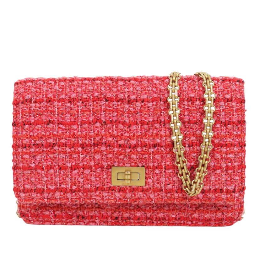 Chanel Quilted Tweed Reissue 2.55 Wallet On Chain Red Very good condition - Front View