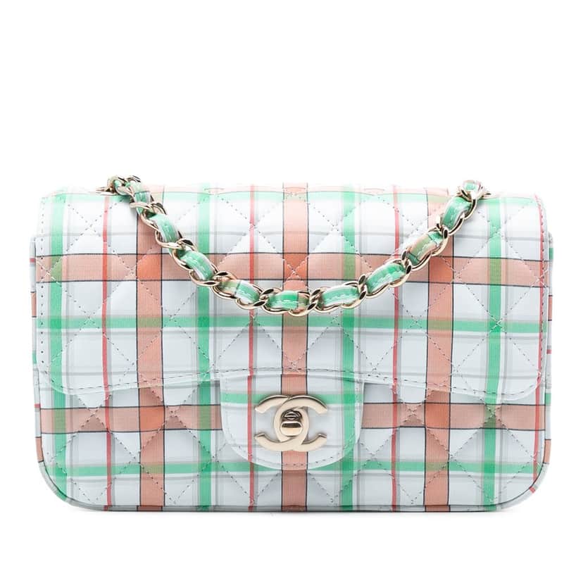 Chanel Mini Rectangular Classic Plaid Printed Calfskin Single Flap White Leather Very good condition - Front View