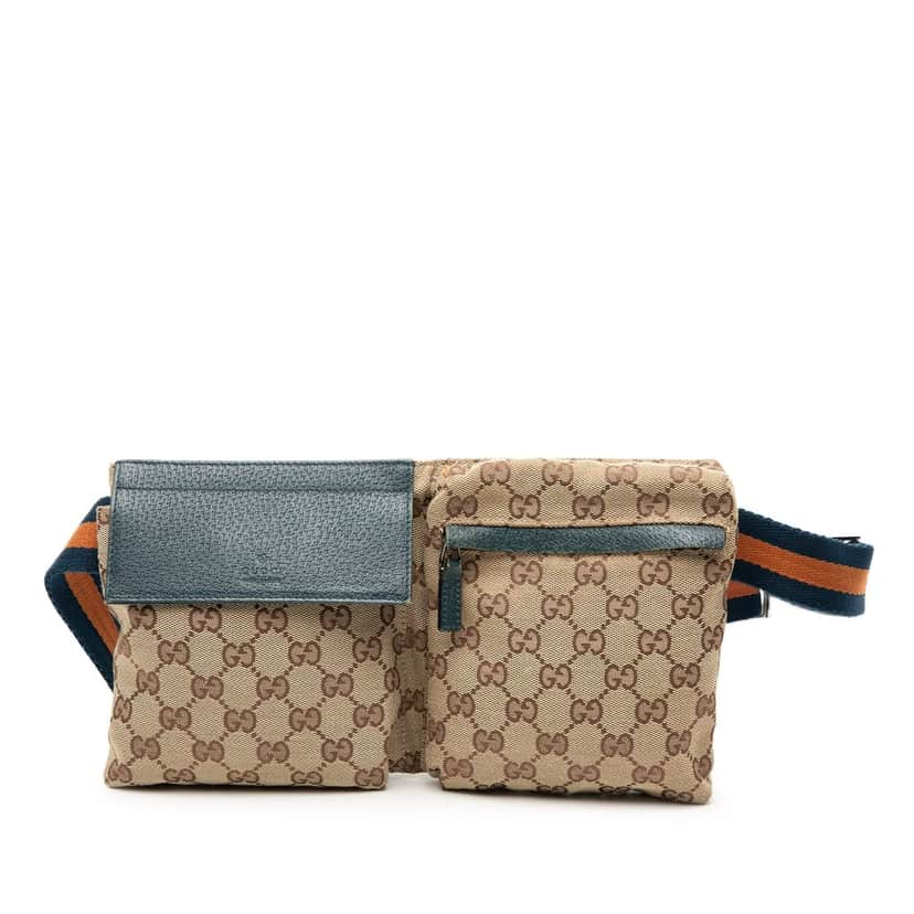 Gucci GG Canvas Web Double Pocket Belt Bag Beige Very good condition - Front View