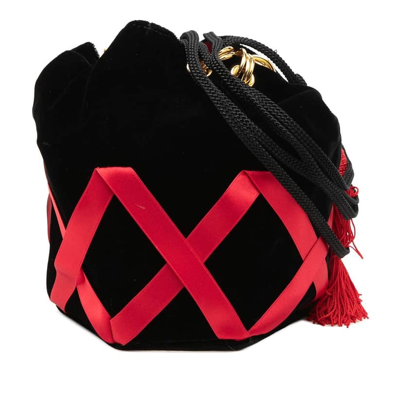 Saint Laurent Velvet Tassel Drawstring Bucket Bag Black Very good condition - Front View