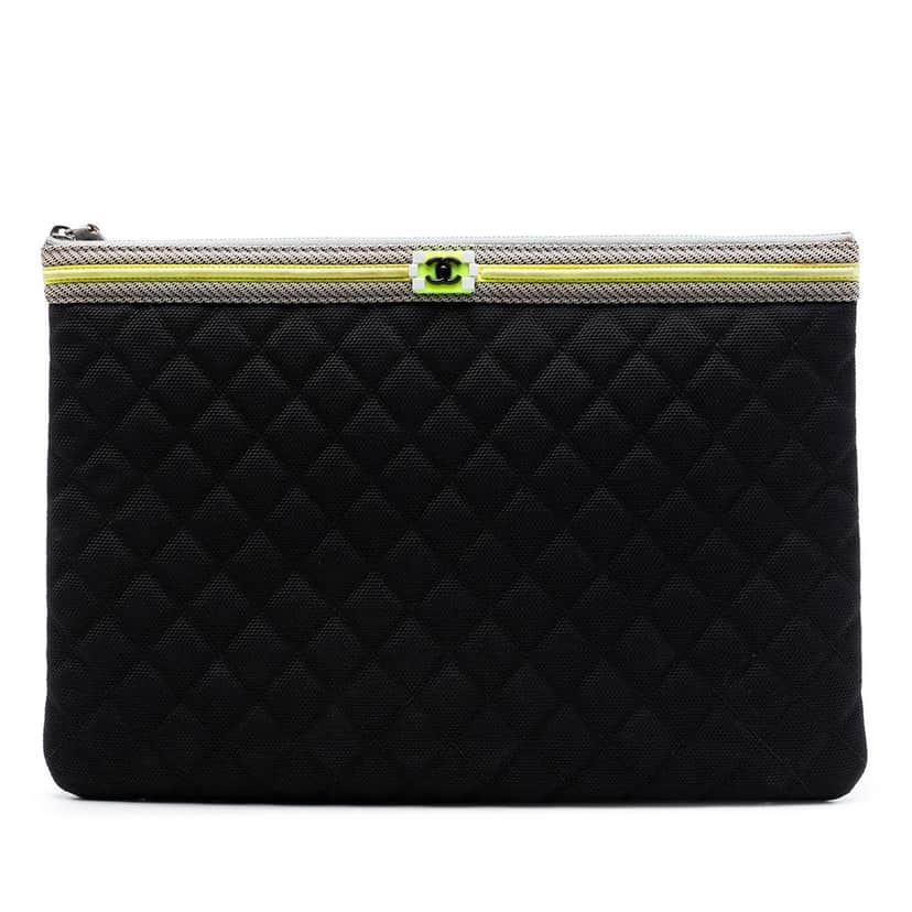 Chanel Large Quilted Nylon Fluo Boy O Case Clutch Black Very good condition - Front View