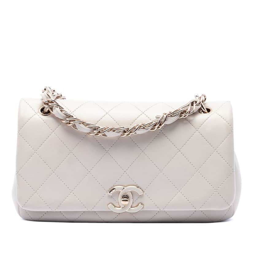 Chanel Large Quilted Lambskin Twist Chain Enamel CC Flap White Leather Very good condition - Front View