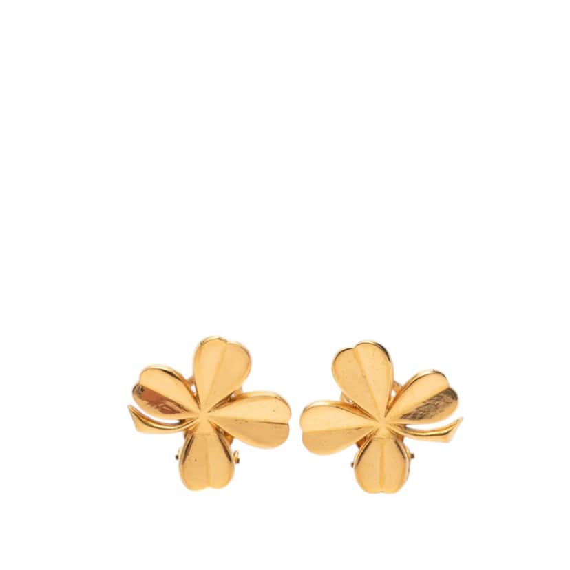 Chanel CC Gold Plated Clover Clip on Earrings Gold Metal Very good condition - Front View