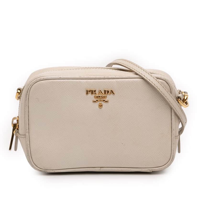 Prada Mini Saffiano Lux Camera Bag White Leather Good condition - Front View