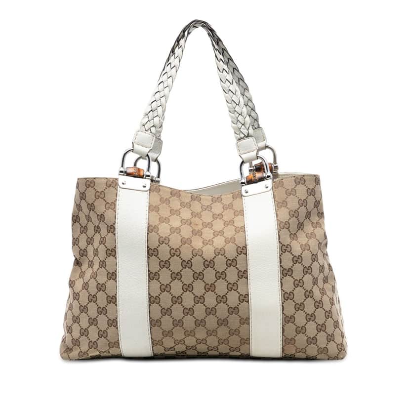 Gucci Medium GG Canvas Bamboo Libeccio Tote Beige Very good condition - Front View