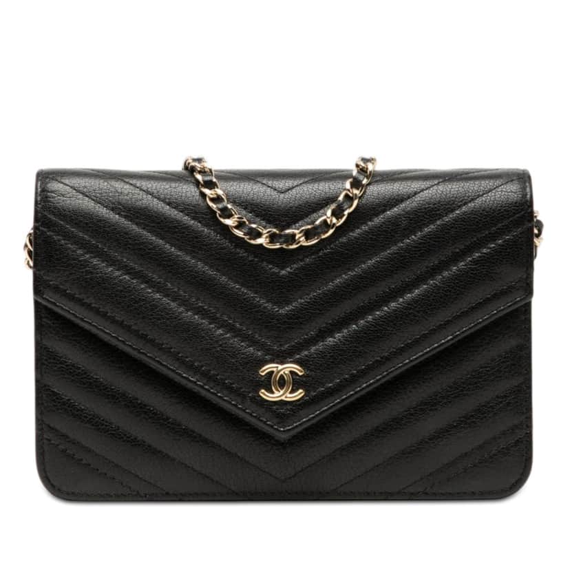Chanel Chevron Goatskin Statement Wallet On Chain Black Leather Very good condition - Front View