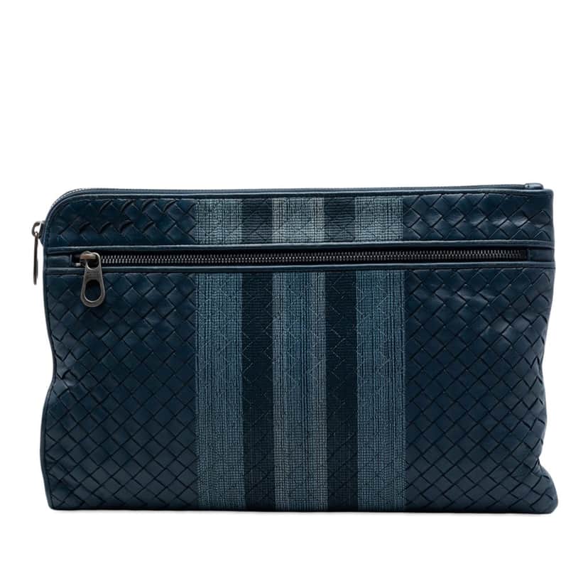 Bottega Veneta Nappa Intrecciato Line Stitch Clutch Blue Leather Very good condition - Front View