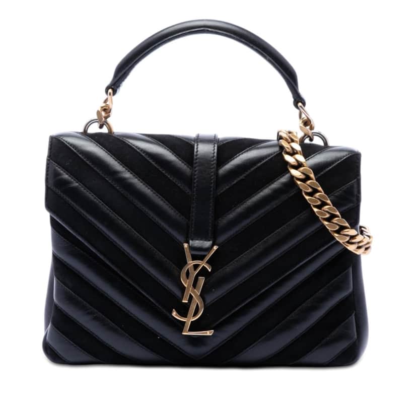 Saint Laurent Medium Calfskin and Suede Chevron Monogram College Satchel Black Leather Very good condition - Front View