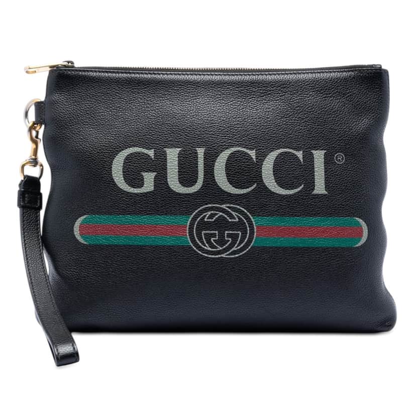 Gucci Leather Logo Clutch Black Leather Very good condition - Front View
