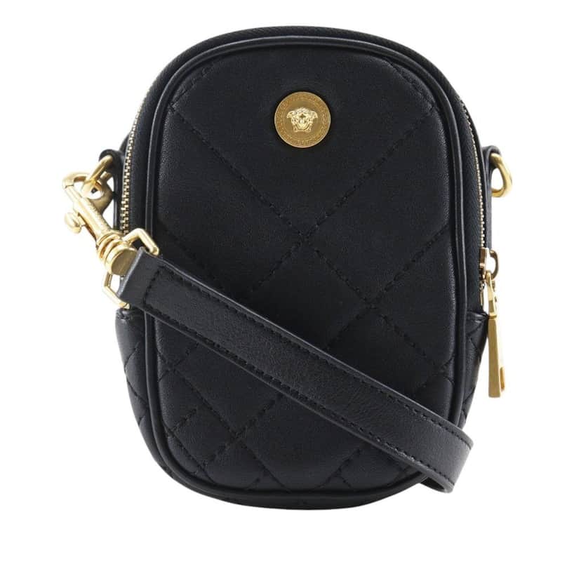 Versace Quilted Leather Medusa Belt Pouch Crossbody Black Leather Very good condition - Front View