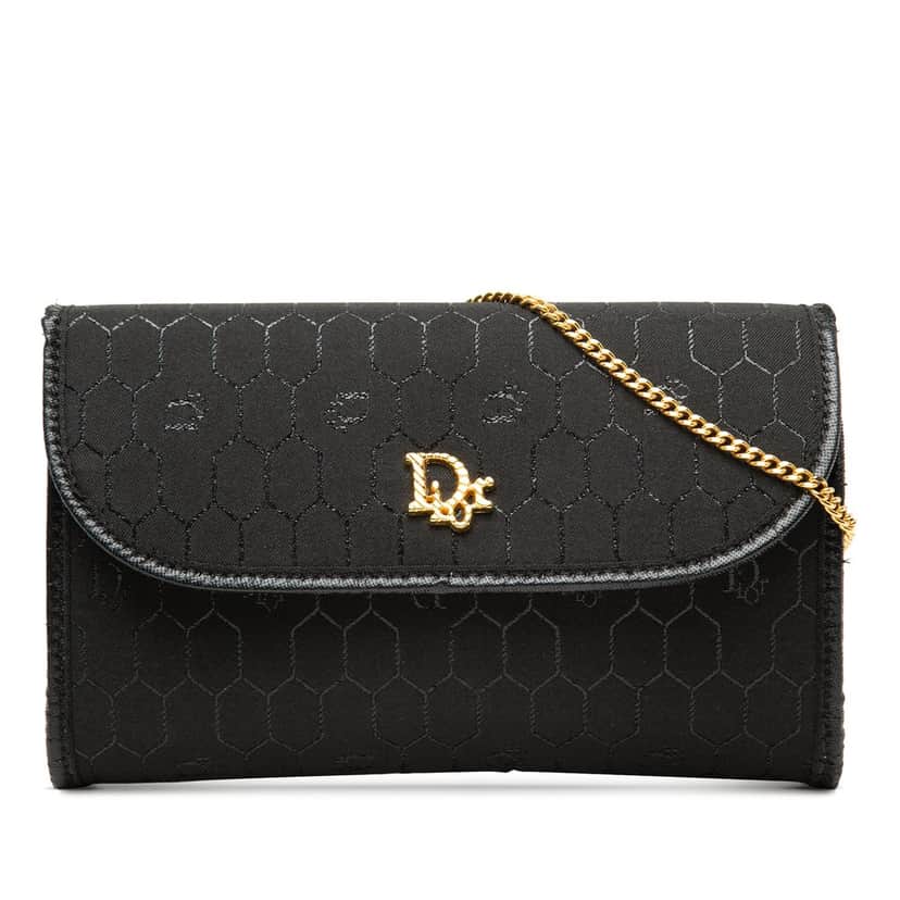 Dior Honeycomb Canvas Chain Flap Crossbody Black Very good condition - Front View