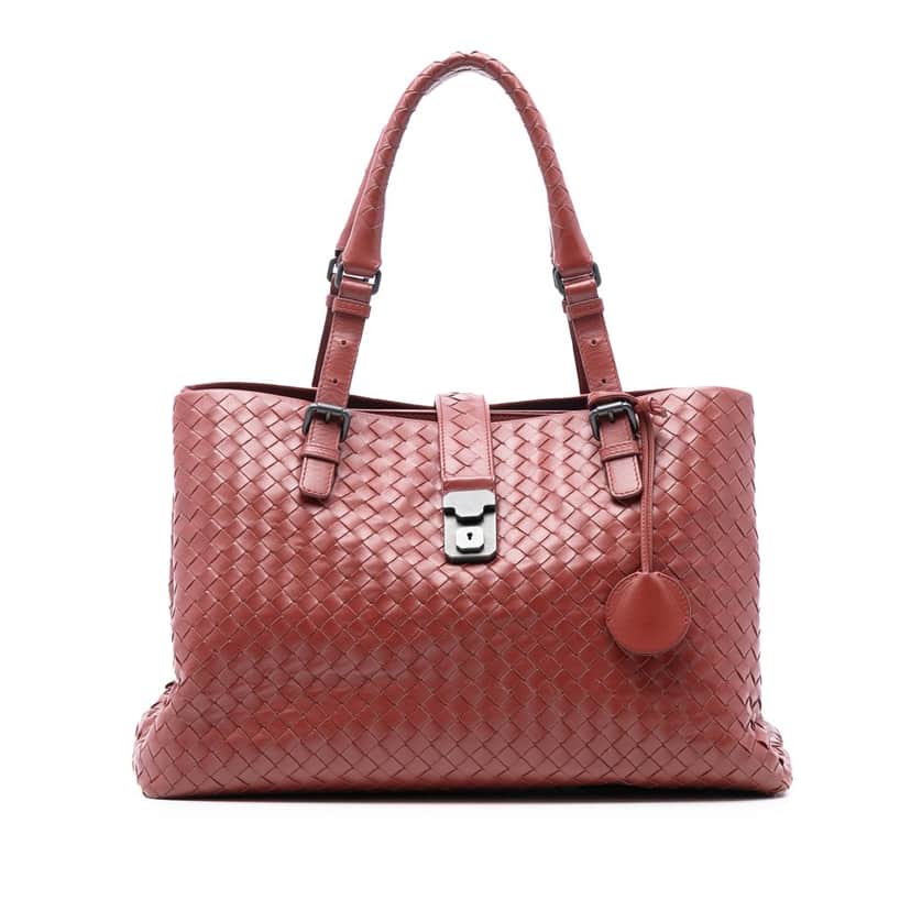 Bottega Veneta Medium Nappa Intrecciato Roma Tote Red Leather Very good condition - Front View