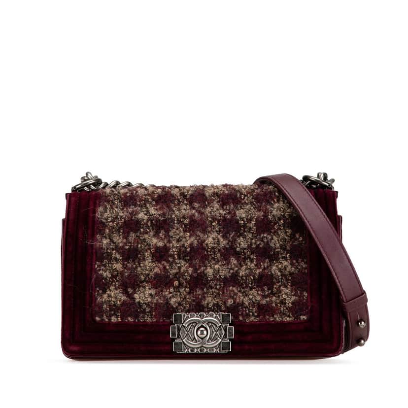 Chanel Old Medium Velvet and Tweed Boy Flap Red Very good condition - Front View