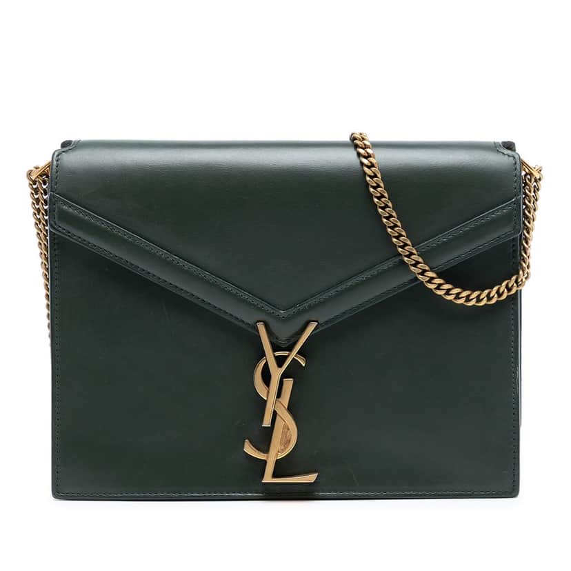 Saint Laurent Smooth Calfskin Monogram Cassandra Clasp Bag Green Leather Very good condition - Front View