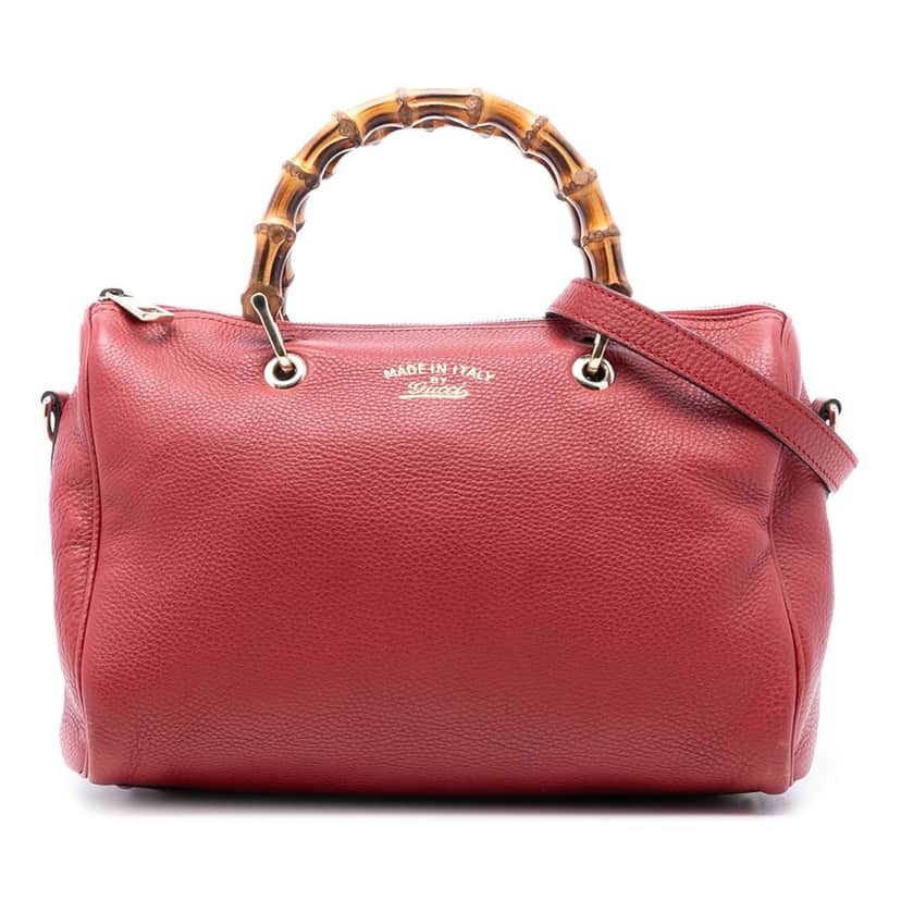 Gucci Medium Calfskin Bamboo Shopper Boston Bag Red Leather Very good condition - Front View