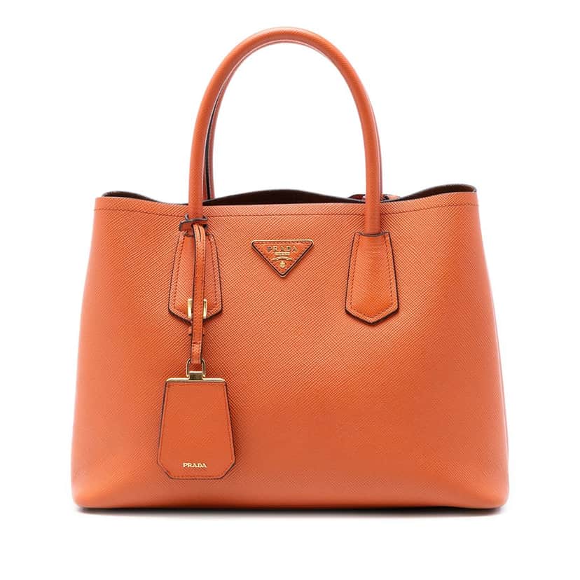 Prada Medium Saffiano Cuir Double Satchel Orange Leather Very good condition - Front View