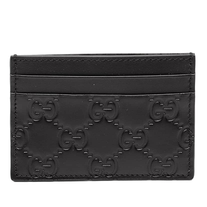 Gucci Guccissima Card Holder Black Leather Very good condition - Front View
