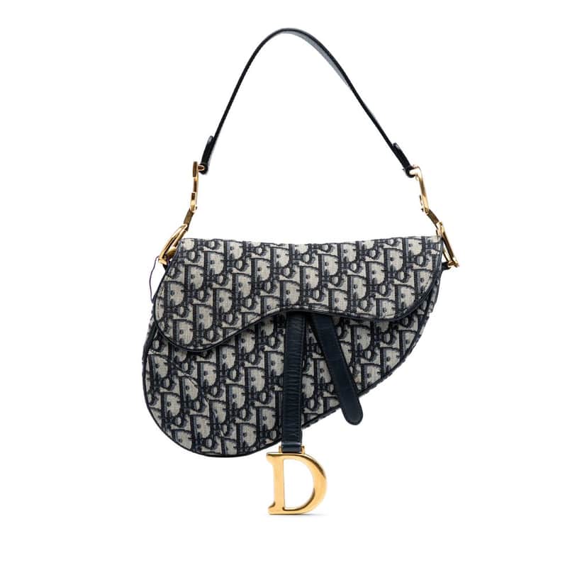Dior Oblique Canvas Saddle Bag Blue Very good condition - Front View