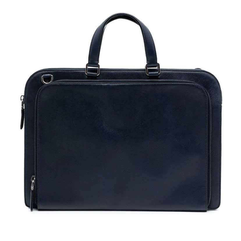 Prada Saffiano Briefcase Blue Leather Very good condition - Front View