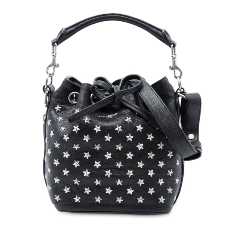 Saint Laurent Small Star Studded Calfskin Emmanuelle Bucket Bag Black Leather Very good condition - Front View