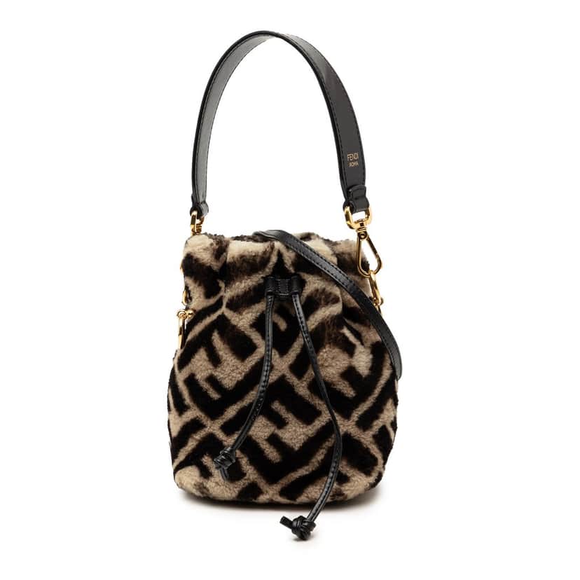 Fendi Mini Zucca Shearling Mon Tresor Bucket Bag Beige Very good condition - Front View