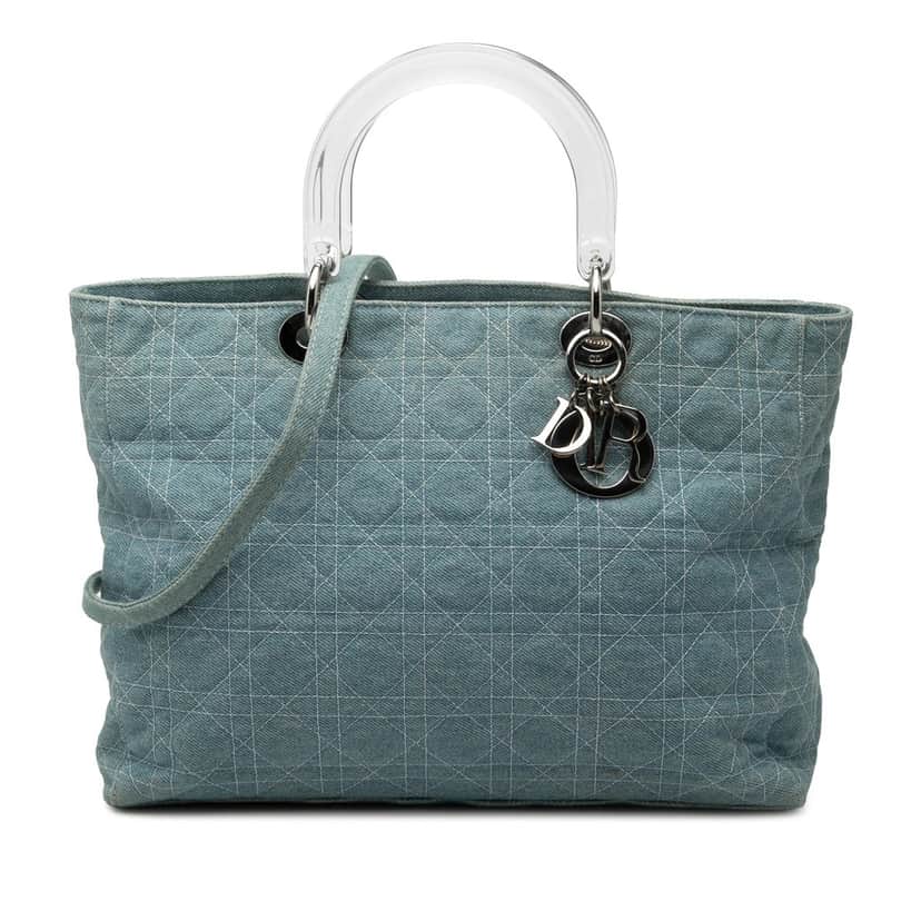 Dior Large Denim Cannage Acrylic Handles Lady Dior Blue Very good condition - Front View