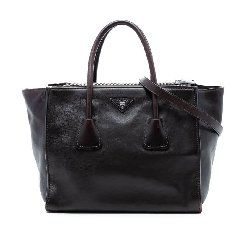 Prada Glace Calf Twin Pocket Double Handle Satchel Brown Leather Very good condition - Front View